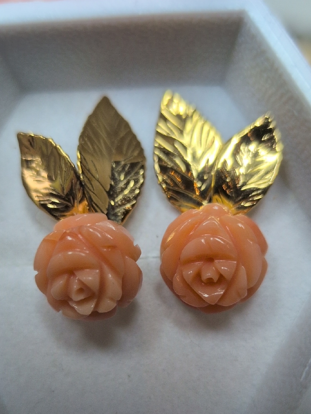 Vintage Coral Pink Rose Stud Earrings 1/20 12kt Gold Filled